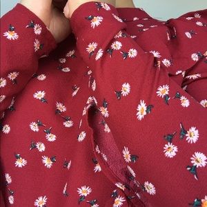 Red Long Sleeved Blouse with flowers